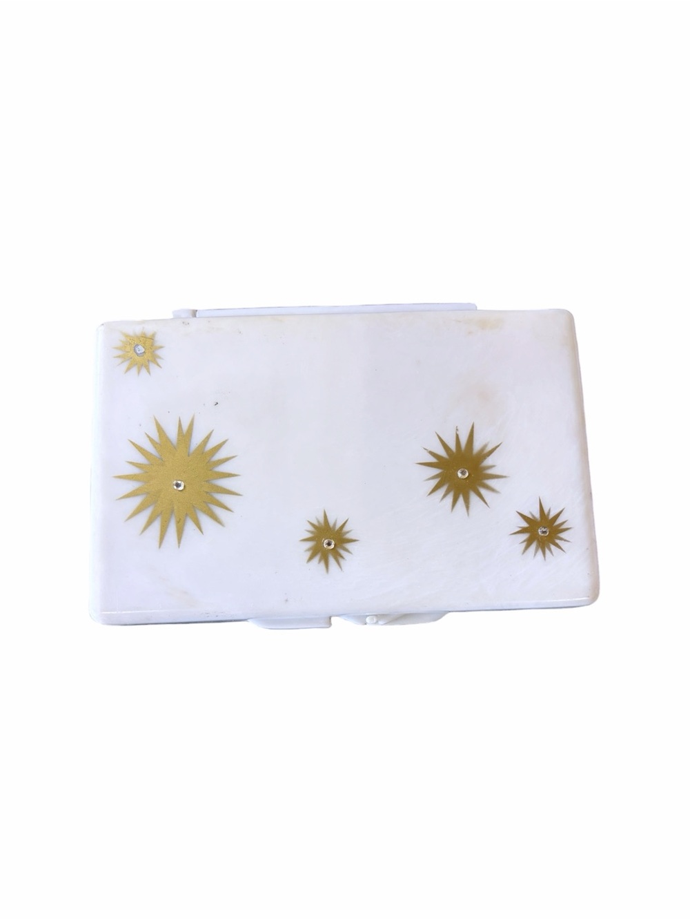 Vintage 1960’s‎ White Compact Tissue Case with Gold Starburst Accents